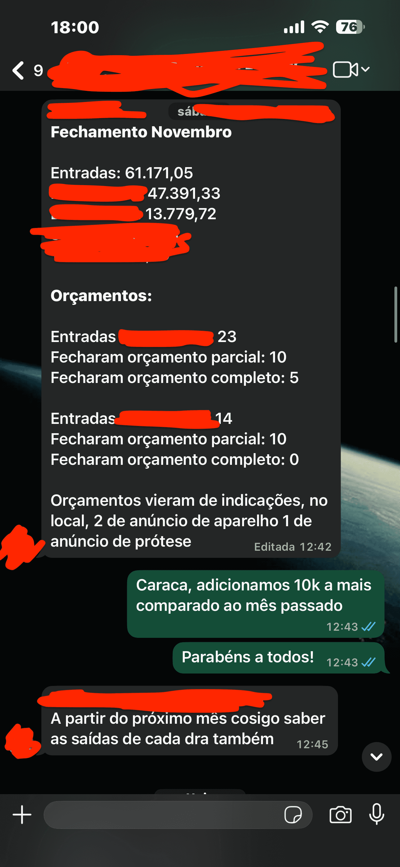Comprovação de faturamento de clínica odontológica em Nov/2025: R$ 61.171