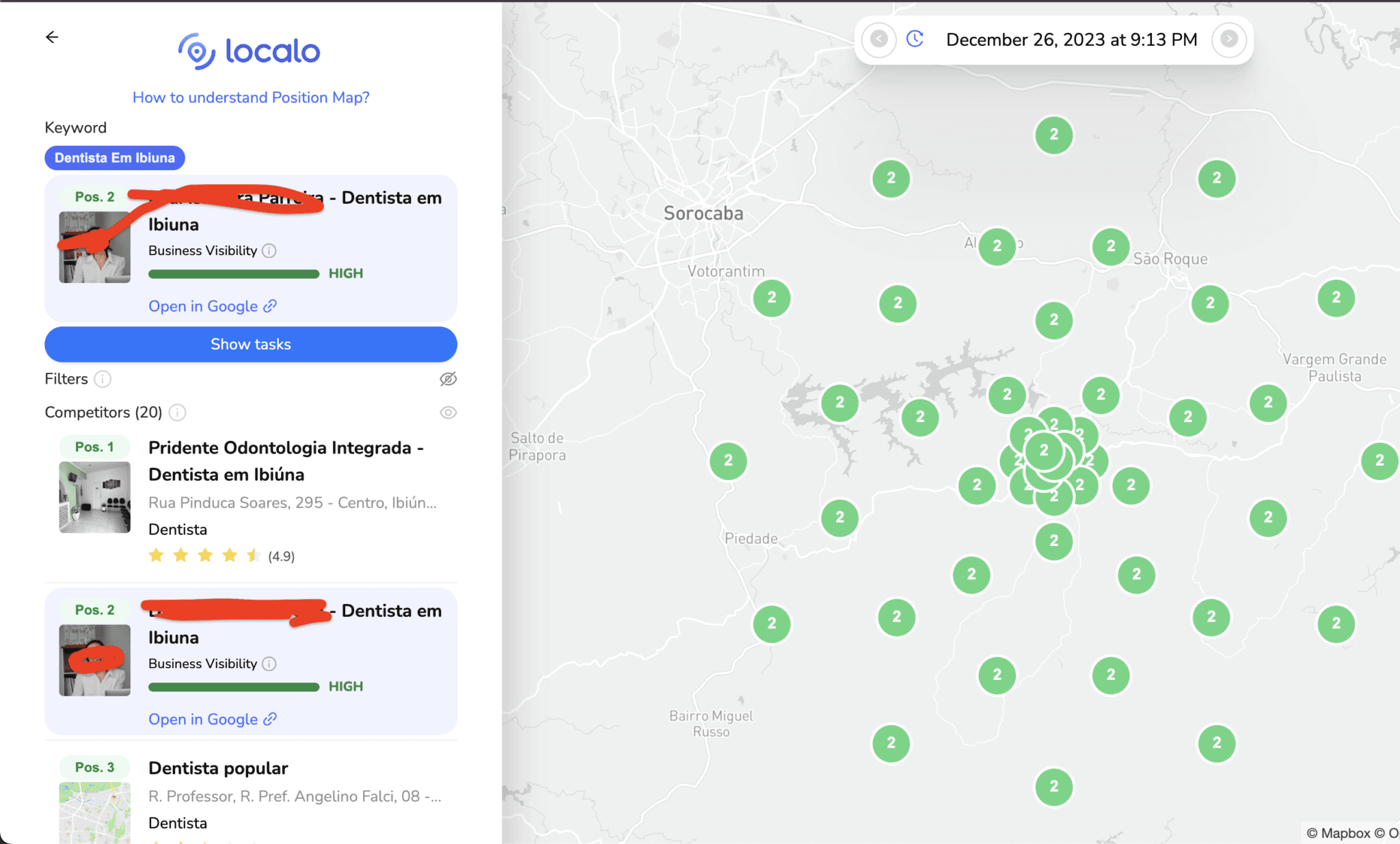 Mapa de posicionamento no Google Meu Negócio — Depois · dez/2023, Posição 2